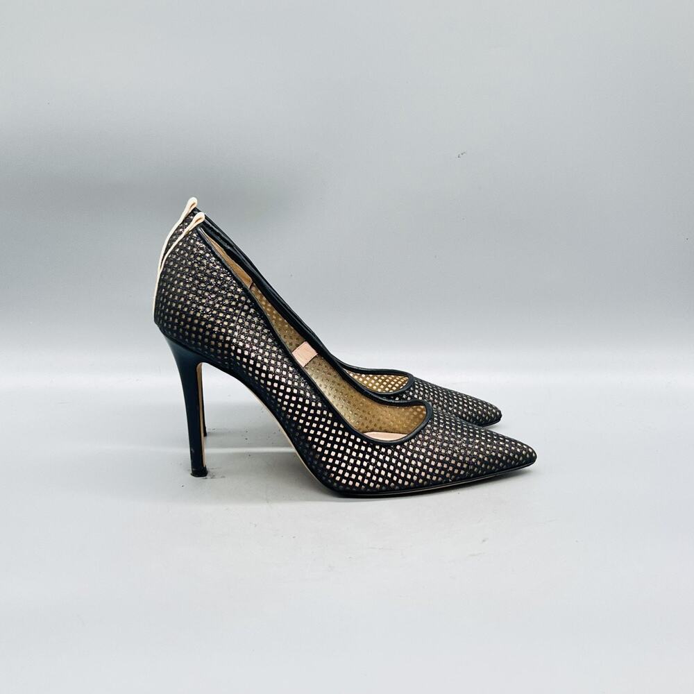 SJP Sara Jessica Parker Shoes Womens 6.5 Black Leather Mesh Pointed Toe Stiletto